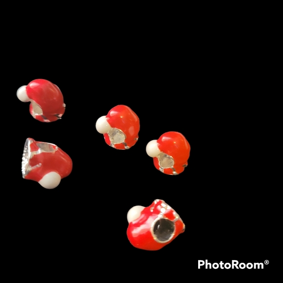 NEW- 5 pc Enamel Santa Hat Large Hole European Beads - Picture 3 of 4